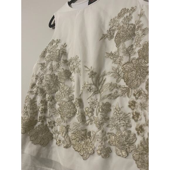 John Mayer Studio Embroidered Tank Top Sheer Tulle Overlay Y2K Boho White Large - Picture 3 of 6